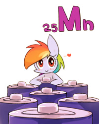 Size: 800x1000 | Tagged: safe, artist:joycall6, derpibooru import, part of a set, rainbow dash, pegasus, pony, series:joycall6's periodic table, battery, blushing, chemistry, heart, manganese, periodic table, solo