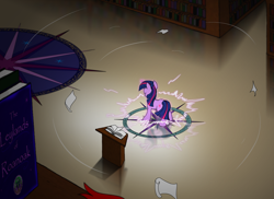 Size: 1146x833 | Tagged: safe, artist:hydrusbeta, derpibooru import, twilight sparkle, book, magic, magic circle, solo