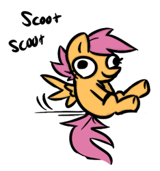 Size: 337x360 | Tagged: safe, artist:kingcobra50, scootaloo, pegasus, pony, butt scootin', derp, female, filly, scooting, simple background, solo, white background