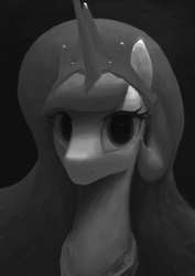 Size: 1414x2000 | Tagged: safe, artist:remi721, princess celestia, alicorn, pony, bust, cute, cutelestia, female, looking at you, mare, monochrome, portrait, smiling, solo