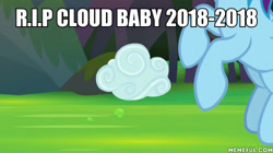 Size: 600x337 | Tagged: safe, derpibooru import, edit, edited screencap, screencap, rainbow dash, pegasus, pony, the end in friend, cloud, cloud baby, image macro, meme