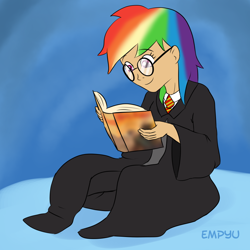 Size: 1000x1000 | Tagged: safe, artist:empyu, derpibooru import, rainbow dash, human, harry potter, humanized