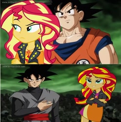 Size: 1024x1031 | Tagged: safe, artist:ponysloud99, sunset shimmer, better together, equestria girls, equestria girls (movie), crossover, crossover shipping, dragon ball super, goku, goku black, gonset, human sunset, shipping