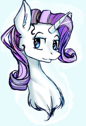 Size: 1055x1540 | Tagged: safe, artist:hitelf, rarity, pony, unicorn, bust, chest fluff, ear fluff, solo