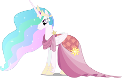 Size: 5560x3575 | Tagged: safe, artist:infinitewarlock, princess celestia, alicorn, pony, make new friends but keep discord, absurd resolution, clothes, dress, female, gala dress, mare, simple background, solo, transparent background, vector
