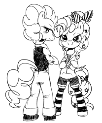 Size: 570x687 | Tagged: safe, artist:30clock, pinkie pie, earth pony, pony, bow, clothes, famihara, monochrome, self ponidox, socks, striped socks