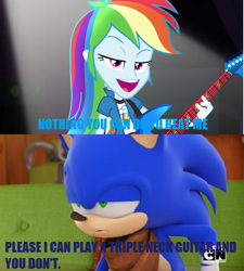 Size: 642x712 | Tagged: safe, derpibooru import, screencap, rainbow dash, equestria girls, rainbow rocks, blue text, copy and paste, crossover, image macro, meme, sonic boom, sonic the hedgehog, sonic the hedgehog (series)