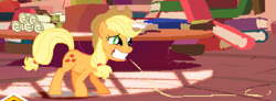 Size: 707x260 | Tagged: safe, applejack, earth pony, pony, fighting is magic, female, lasso, mare, solo