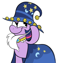 Size: 650x700 | Tagged: safe, artist:karpet-shark, derpibooru import, star swirl the bearded, twilight sparkle, beard, clothes, costume, hat, solo, twily-daily