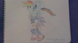 Size: 2592x1456 | Tagged: safe, artist:untnaruto1324, derpibooru import, rainbow dash, pegasus, pony, crossover, photo, sonic the hedgehog, sonic the hedgehog (series), traditional art