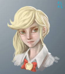 Size: 1364x1544 | Tagged: safe, artist:mrs1989, applejack, human, bust, humanized, korean, portrait, simple background, solo