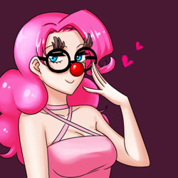 Size: 500x500 | Tagged: safe, artist:apzzang, pinkie pie, human, clown nose, glasses, humanized, solo