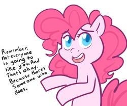 Size: 600x500 | Tagged: safe, artist:mt, pinkie pie, earth pony, pony, dialogue, female, mare, open mouth, simple background, solo, white background