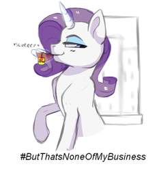 Size: 995x1080 | Tagged: safe, artist:8bitamy, rarity, pony, unicorn, but that's none of my business, drinking, iced tea, levitation, magic, meme, parody, raised hoof, reaction image, slurp, smugity, solo