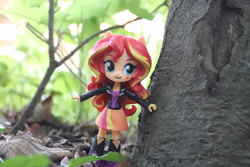 Size: 6000x4000 | Tagged: safe, artist:artofmagicpoland, sunset shimmer, equestria girls, doll, equestria girls minis, eqventures of the minis, forest, smiling, solo, toy, tree