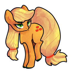 Size: 389x402 | Tagged: safe, artist:burgerlicious, applejack, earth pony, pony, frown, glare, simple background, solo, standing