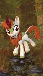 Size: 2160x3840 | Tagged: safe, artist:navyivizer47, autumn blaze, kirin, sounds of silence, 3d, curved horn, female, forest, forest background, horn, leonine tail, mare, solo, source filmmaker