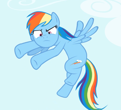 Size: 1155x1053 | Tagged: safe, derpibooru import, screencap, rainbow dash, pegasus, pony, maud pie (episode), backwards cutie mark, flying, solo