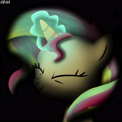 Size: 4000x4000 | Tagged: safe, artist:sunshi, sunset shimmer, unicorn, absurd resolution, black background, eyes closed, female, mare, simple background, smiling, solo