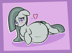 Size: 1912x1416 | Tagged: safe, artist:funble, marble pie, earth pony, pony, belly, big belly, blushing, cute, embarrassed, female, heart, kicking, marblebetes, mare, pregnant, smiling