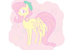 Size: 1148x797 | Tagged: safe, artist:thalilly, fluttershy, pegasus, pony, hat, looking at you, simple background, solo