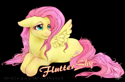 Size: 1357x889 | Tagged: safe, artist:crasywolfgirl, fluttershy, pegasus, pony, black background, simple background, solo