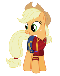 Size: 500x635 | Tagged: safe, artist:ask-derpyspanish, applejack, earth pony, pony, clothes, simple background, solo, tumblr:ask-derpyspanish