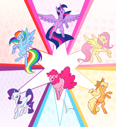 Size: 900x986 | Tagged: safe, artist:egophiliac, derpibooru import, applejack, fluttershy, pinkie pie, rainbow dash, rarity, twilight sparkle, twilight sparkle (alicorn), alicorn, earth pony, pegasus, pony, unicorn, female, mane six, mare