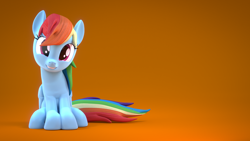 Size: 1920x1080 | Tagged: safe, artist:3d thread, artist:creatorofpony, derpibooru import, rainbow dash, pegasus, pony, /mlp/, 3d, 3d model, blender, cute, dashabetes, grin, looking at you, sitting, smiling, solo, squee, wallpaper