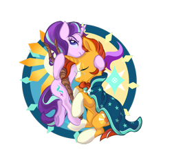 Size: 2200x1990 | Tagged: safe, artist:ingresar, starlight glimmer, sunburst, pony, unicorn, female, male, s5 starlight, shipping, staff, staff of sameness, starburst, straight, underhoof