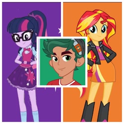 Size: 1936x1936 | Tagged: safe, editor:php77, sci-twi, sunset shimmer, timber spruce, twilight sparkle, equestria girls