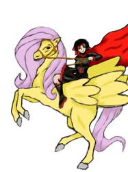 Size: 550x734 | Tagged: safe, artist:ellabellabugsie, fluttershy, human, crossover, realistic, riding, ruby rose, rwby