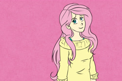 Size: 3888x2592 | Tagged: safe, artist:richardinya, fluttershy, human, clothes, humanized, solo, sweatershy