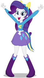 Size: 6775x12000 | Tagged: safe, artist:caliazian, rarity, equestria girls, equestria girls (movie), .ai available, absurd resolution, boots, canterlot high, clothes, fake tail, helping twilight win the crown, long hair, looking at you, open mouth, pony ears, pose, school spirit, simple background, skirt, solo, transparent background, vector, wondercolts