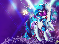 Size: 2048x1536 | Tagged: safe, artist:aimihanibal, dj pon-3, rarity, vinyl scratch, oc, pony, backwards cutie mark, fusion, glasses, lights, music, music notes, neon, party, rariscratch, rave, solo