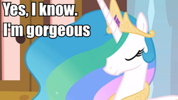 Size: 960x540 | Tagged: safe, screencap, princess celestia, alicorn, pony, beautiful, content celestia, image macro, meme, solo, truth