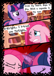 Size: 744x1052 | Tagged: safe, artist:mashuga31, derpibooru import, pinkie pie, twilight sparkle, earth pony, pony, fanfic:silent ponyville, comic, pinkamena diane pie