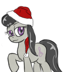 Size: 3400x3400 | Tagged: safe, artist:caumen, octavia melody, earth pony, pony, christmas, female, hat, high res, holiday, mare, raised hoof, santa hat, simple background, solo, transparent background