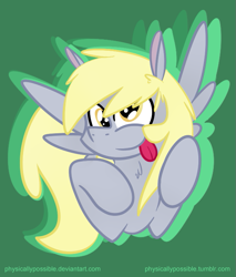 Size: 629x738 | Tagged: safe, artist:alexsalinasiii, derpy hooves, pegasus, pony, bust, green background, neck fluff, simple background, smiling, solo, tongue out