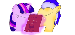 Size: 1176x560 | Tagged: safe, artist:bashlover, derpibooru import, flash sentry, twilight sparkle, female, flashlight, kissing, magic, male, paper, shipping, straight, telekinesis