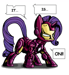 Size: 1200x1311 | Tagged: safe, artist:kenichi-shinigami, rarity, pony, unicorn, crossover, iron man, iron mare, marvel, solo, speech bubble