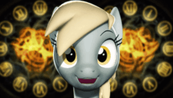 Size: 800x450 | Tagged: safe, artist:powdan, derpy hooves, pegasus, pony, 3d, animated, clock, derpy day, derpy day 2017, female, food, gif, gmod, mare, muffin, newton's cradle, solo