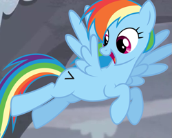 Size: 709x567 | Tagged: safe, derpibooru import, edit, rainbow dash, pegasus, pony, the cutie map, best pony, flying, greater than, open mouth, smiling, solo, spread wings