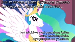 Size: 1280x720 | Tagged: safe, princess celestia, alicorn, pony, grand galloping gala, image macro, meme, smiling, solo, trollestia, xanatos gambit