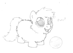 Size: 703x516 | Tagged: artist needed, safe, fluffy pony, ball, fluffy pony original art, monochrome, solo