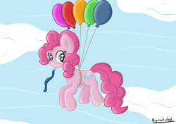 Size: 2480x1748 | Tagged: safe, artist:bigmackintosh, pinkie pie, earth pony, pony, balloon, floating, print, solo, then watch her balloons lift her up to the sky