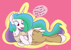 Size: 1000x700 | Tagged: safe, artist:goat train, princess celestia, alicorn, pony, clothes, hips, pants, solo, sunbutt, t-shirt, thighs, wide hips