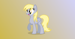 Size: 2640x1400 | Tagged: safe, artist:tuppkam1, derpy hooves, pony, gradient background, happy, raised hoof, solo, watermark