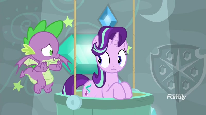 1110689 - safe, screencap, spike, starlight glimmer, dragon, pony, unicorn,  a matter of principals, female, male, mare, open mouth, winged spike -  Ponybooru