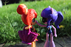 Size: 6000x4000 | Tagged: safe, artist:artofmagicpoland, sci-twi, sunset shimmer, twilight sparkle, equestria girls, bag, boop, cute, doll, equestria girls minis, female, lesbian, scitwishimmer, shimmerbetes, shipping, sunsetsparkle, toy, twiabetes